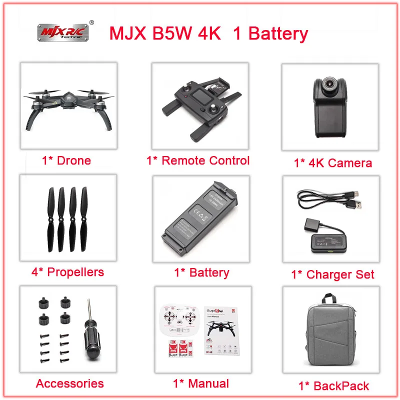 4K-1B-Bag Профессиональный бесщеточный двигатель gps Дрон MJX B5W Дроны с камерой HD 4K 5G wifi FPV камера RC Helicopte Квадрокоптер 20 минут полета - Цвет: 4K-1B-Bag