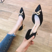 2021 new womenpumps pointed toe bowknot bling casaul party wedding stiletto buckle strap ladies shoes