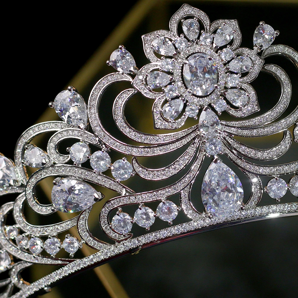 Роскошная Серебряная диадема с цирконом для принцессы свадебные тиары покрытием