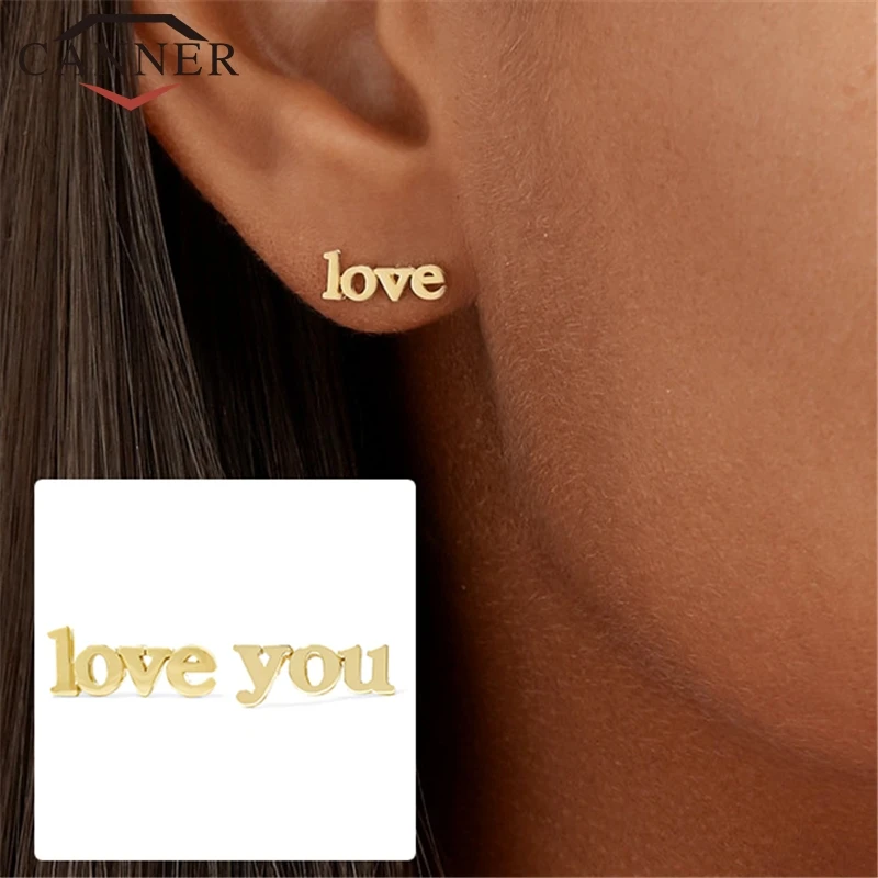 925 sterling silver "love you "English Alphabet Stud Earrings For Women Gold Fashion Party Jewelry Best Gift for Lover | Украшения