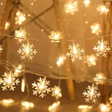 Guirnalda de luces de hadas con forma de estrella y copo de nieve, guirnalda de Navidad para interiores, dormitorio, hogar, boda, decoración de Año Nuevo con pilas