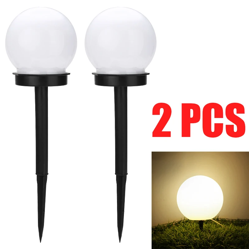 

2pcs LED Solar Round Ball Light Spike Outdoor Lawn Lamps Garden Path Ground Solar Lights White Camping Light