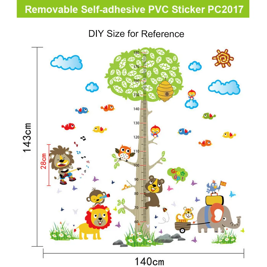 

2pcs Cartoon Squirrel Wall Stickers Kid Height Tree Sticker Cute Fox Wallpaper Kids Room Decoration Kindergarten Child DIY Decal