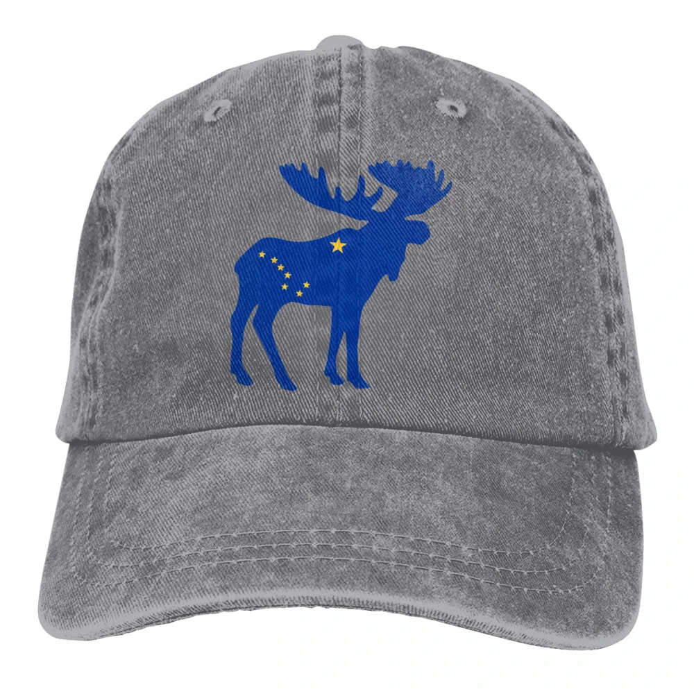 Флаг Аляски Moose Casquette натуральный унисекс Мужские Женские джинсовые бейсболка с ремешком кепки Регулируемый Гольф папа шляпа