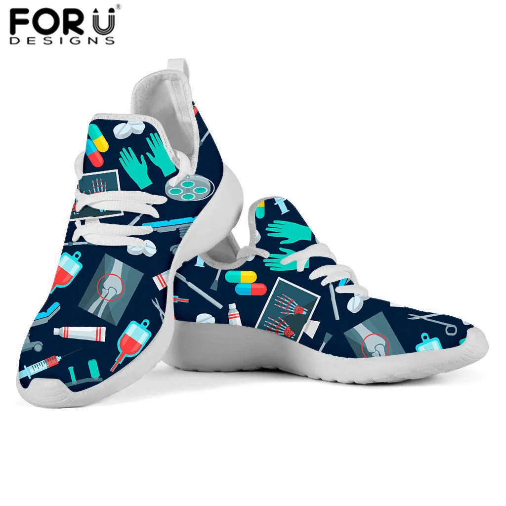FORUDESIGNS/Женские повседневные кроссовки; Милые медицинские инструменты; стоматологический принт; женская трикотажная обувь на платформе; Черная пятница; scarpe donna