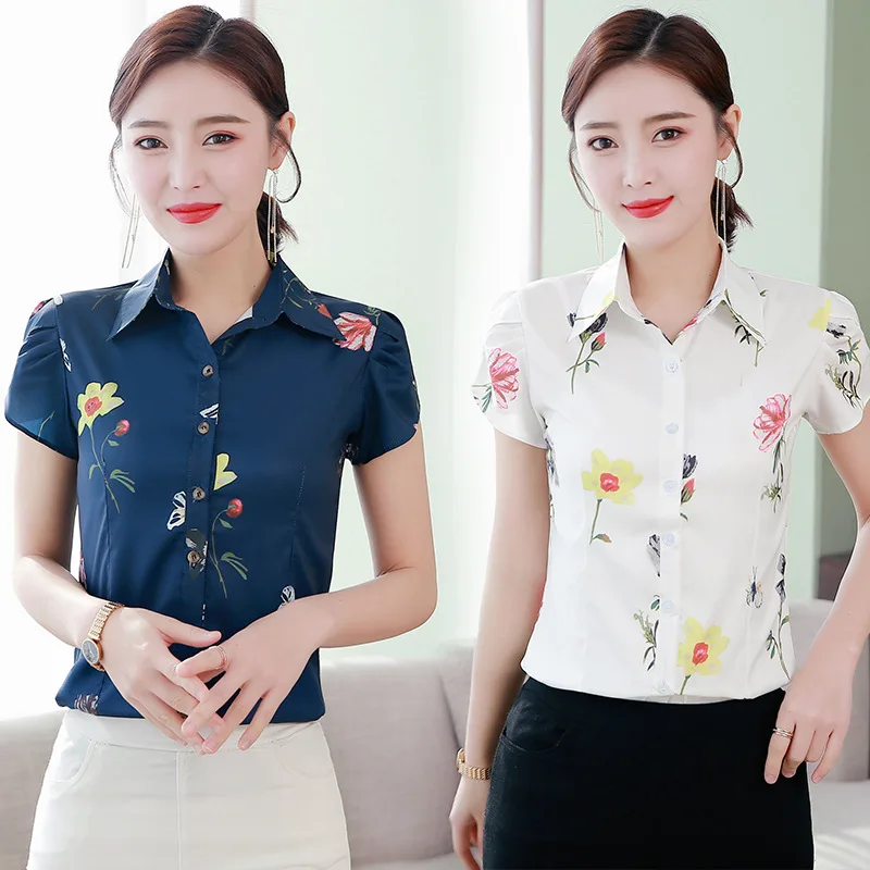 

New Women Casual Basic Summer Chiffon Blouse Top Shirt Short sleeve Plus Size S~3XL