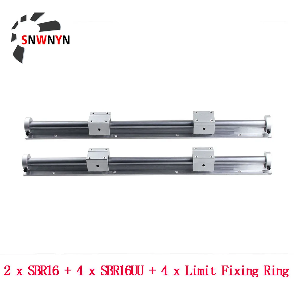 2pcs SBR16 Linear Guide Rail Fully Supported+4pcs Limit Fixing Ring +4pcs SBR16UU Bearing Block300 600 800 1000 1500mm CNC Part |