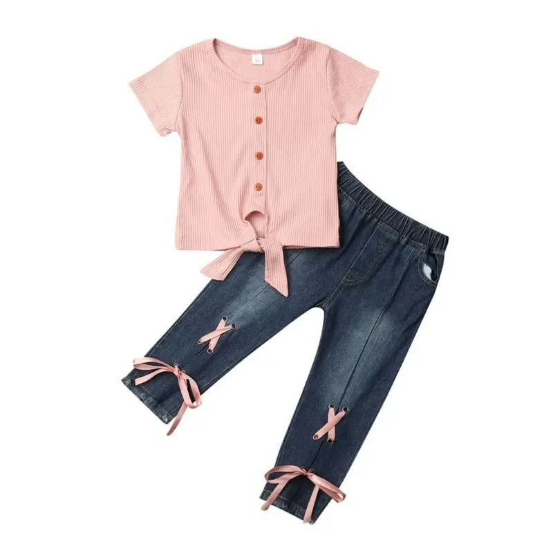 Модные комплекты одежды Emmababy для маленьких девочек 2 шт. рубашка топ джинсовые
