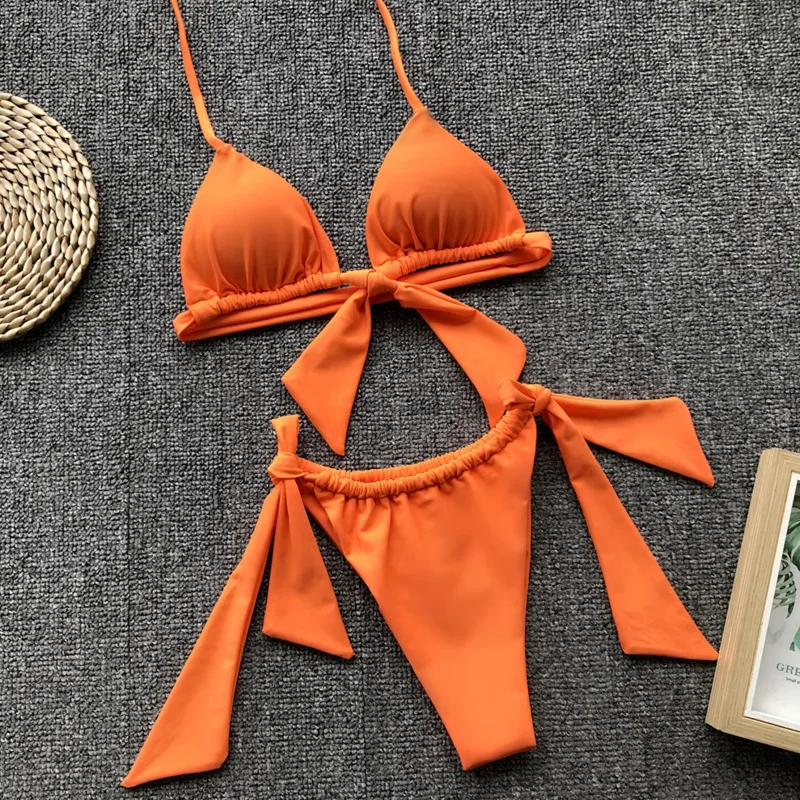 Треугольный топ мини бикини с завязками набор Mujer размера плюс купальник женский