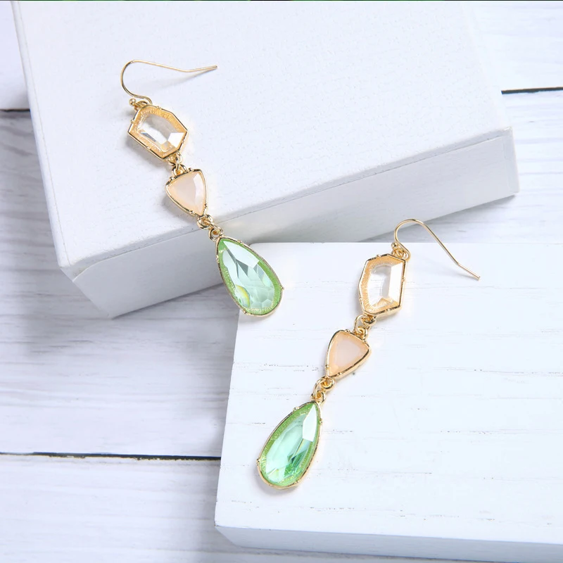 Pure and fresh alloy blue gem crystal drop earrings for ladies simple versatile European American fashion jewelry earrin | Украшения и