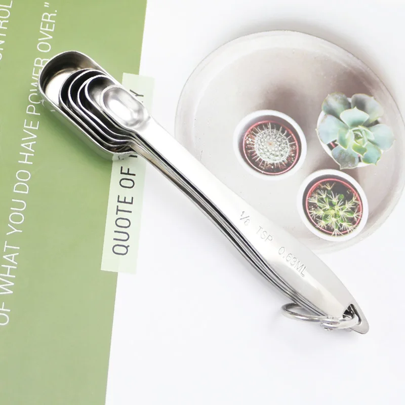 

Measuring Cups Spoons Set Wood Handle Stainless Steel Metal Measuring Scoop Baking Kit Kitchen Accessories 10Pcs