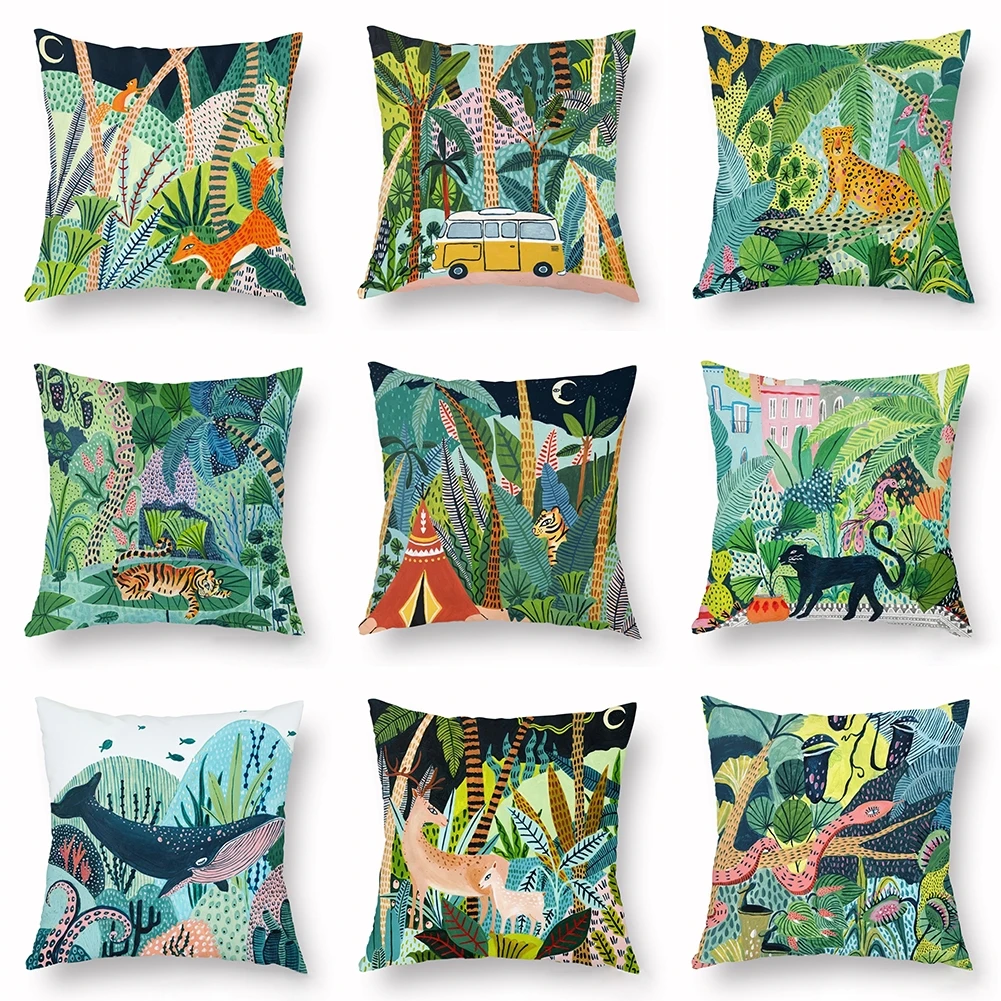 

Nordic Style Plant Polyester Pillow Case Light Soft Sofa Car Seat Cushion Cover Living Room Home Decor 45x45cm