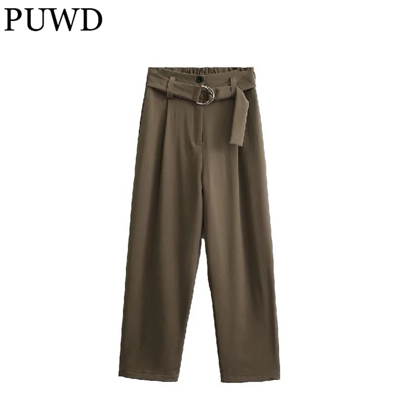 

PUWD Vintage Women High Waist Straight Pants 2021 Autumn Fashion Ladies Solid Color Streetwear Pant Female Chic Trouser