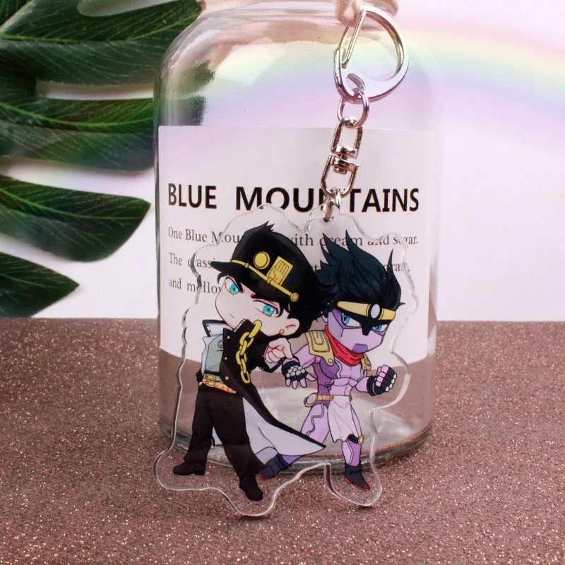 Anime Jojos Bizarre Adventure Keychain Cartoon Figure Acrylic Pendant Backpack Key Ring