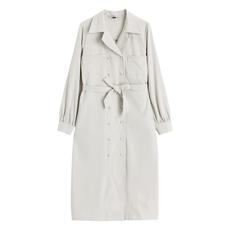 

High quality dress shirt spring for women one-piece suit cotton linen ladies trench coat long sleeve elegant casual white pink