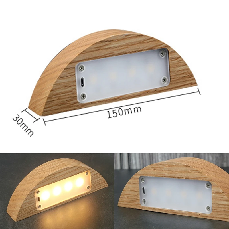 New Wooden Led Night Light Battery 1100mah Rechargeable Press Dimmable Half Moon Table Lamp Decor Atmosphere USB Nightlamp | Освещение