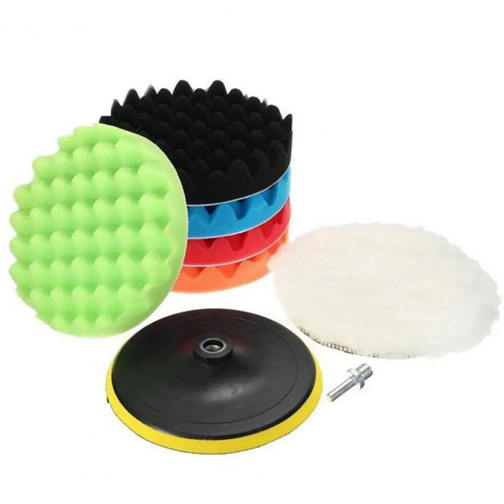 

7Pcs/Set Sponge Polishing Pad Wave Durable Round 7 inch Car Buffing Buffer Wheel for Auto Car Polisher Drill Adapter