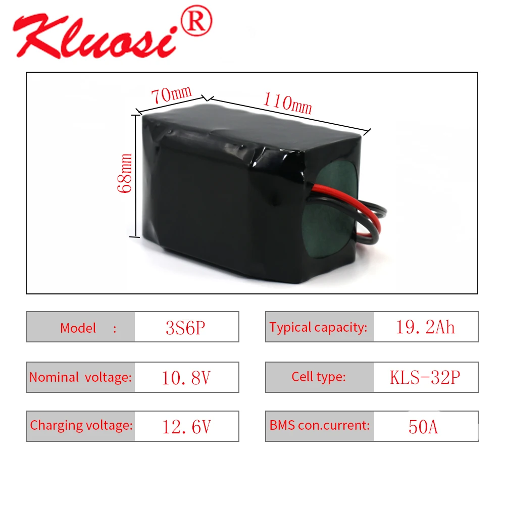 

Литиевый аккумулятор KLUOSI 12,6 в, 12 В, 500 Ач, 20 Ач, Orline 50A, BMS, Вт, высокая мощность 3S6P для светильник скутера и т. Д., XT60