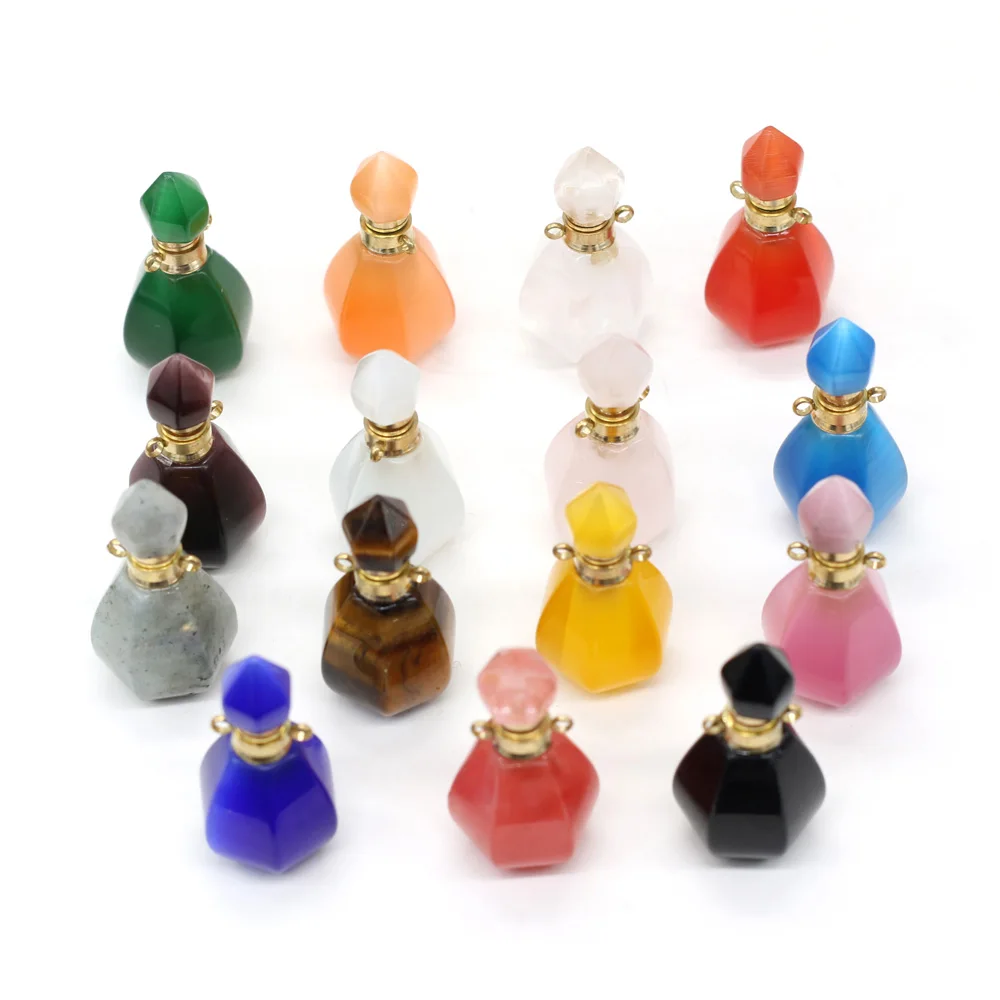 

Natural Perfume Bottle Stone Pendant Necklace Crystal Agates Amethysts Essential Oil Diffuser Stone Charms for Jewelry Making