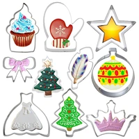 10pcs happy new year christmas house cookies mold diy baking tool biscuit fondant cutters gingerbread man cake printing decorate