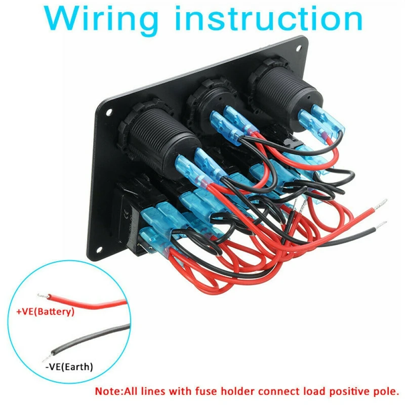 

5-Gang Waterproof Circuit LED Rocker Switch Panel Breaker Circuit for RV Car Marine Boat with Night Glow Stickers Blue