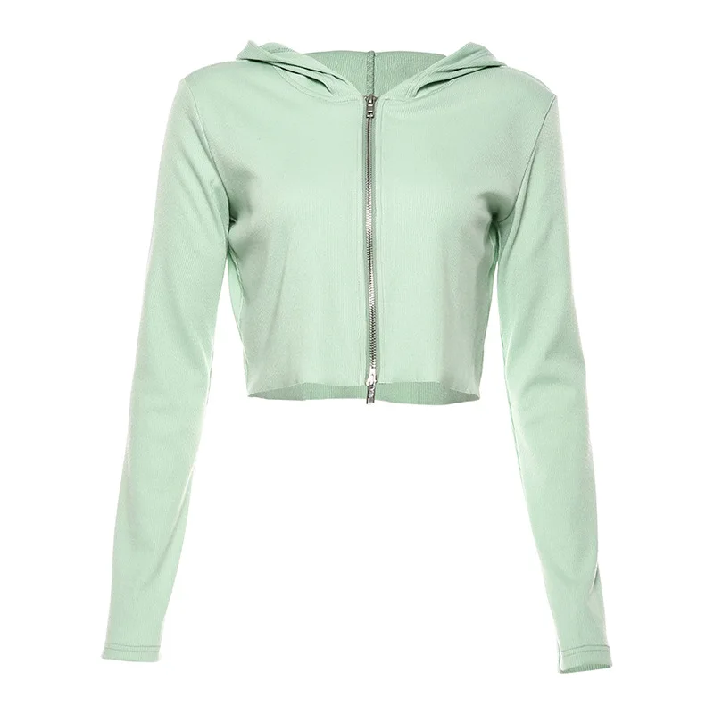 

Autumn Women Fashion Hoodies Casual Short Type Sweatshirt Long Sleeve Hooded Top Stylish Zipper Solid Color Ladies Streetwear