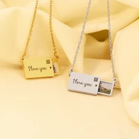 fashion stainless steel creative pull out photo envelope necklace gold color link chain women jewelry party gift 2021