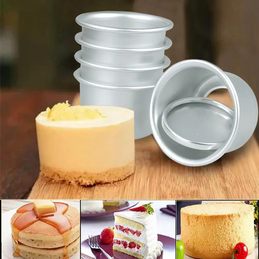 

5Pcs Round Mini Aluminum Cake Pans Removable Bottoms Personal Desserts Cakes Making Mold DIY Decor Baking Mould Kitchen Bakeware