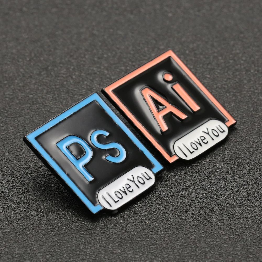 Брошь PS AI I Love You Pin Adobe Photoshop Illustrator Icon эмалированный значок дизайнерский художник