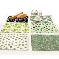 green four leaf clover flowers printed drink coasters mats for dining table linen placemat bowl kitchen decoration accessories