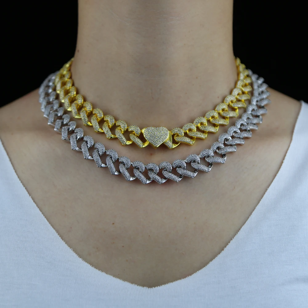 

Цепочка Из кубинской цепи Майами женская, крупное ожерелье в форме сердца с блестящим кубическим цирконием, в стиле хип-хоп, 5A