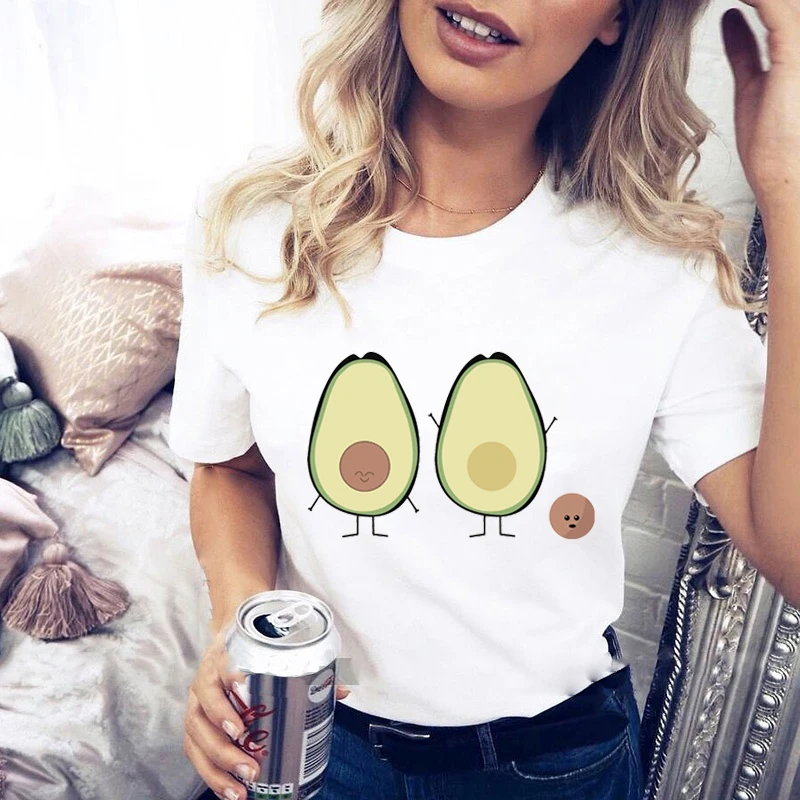 Женская рубашка каваи авокадо короткий рукав Футболка Femme белый принт Летняя