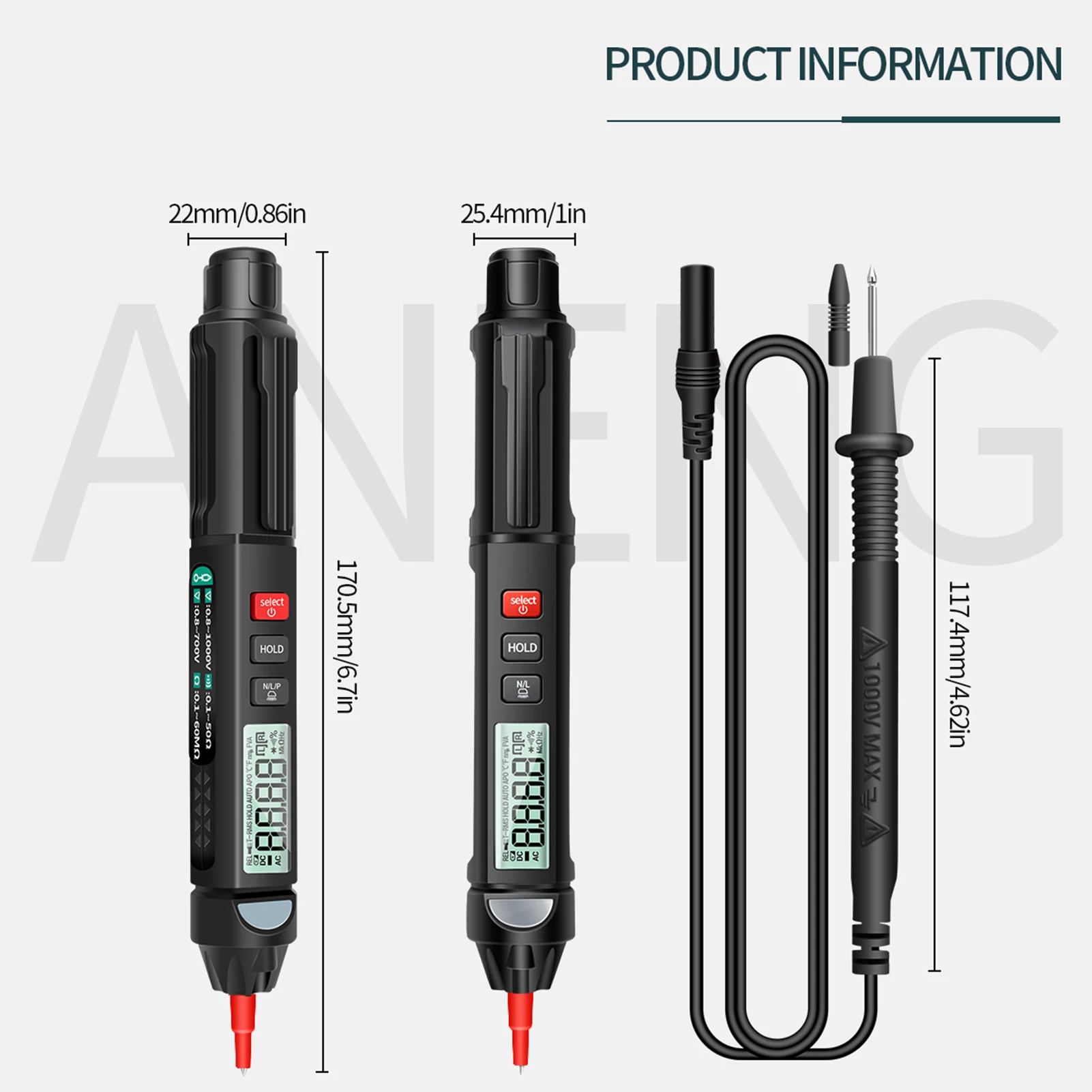 

ANENG 6000Count Digital Tester Pen Multimeter with LCD Display Measurement for Voltage Current Resistance Capacitance Diode Test