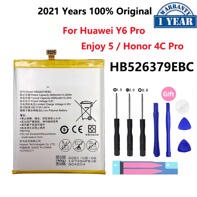 

100% Оригинальный HB526379EBC аккумулятор для телефона Huawei Y6 Pro Enjoy 5 Honor 4C Pro TIT-L01-CL00 TIT-TL00 4000 мАч батарея