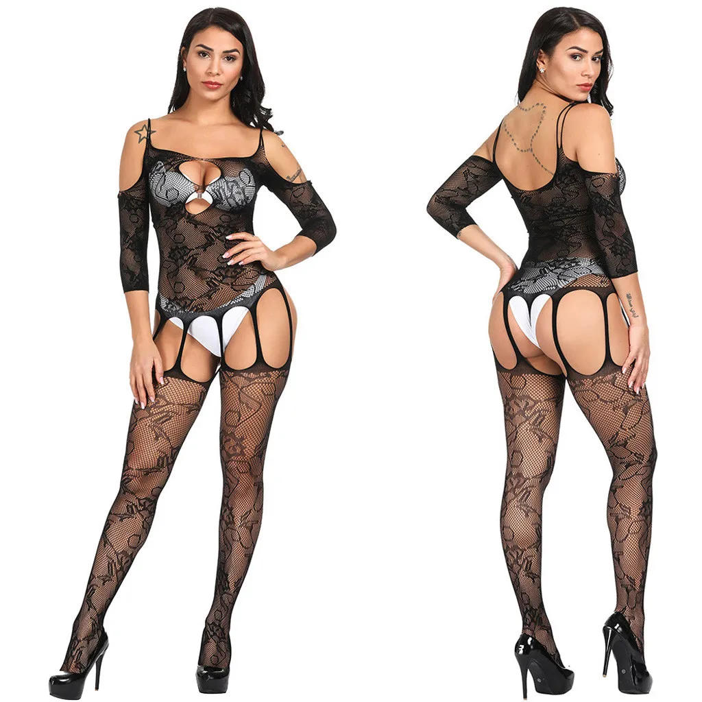 Эротическое сексуальное нижнее белье женские боди с открытой промежностью чулки