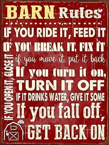 

YOUMEISU Metal Tin Sign Barn Rules, Stable, Rustic Decor, Cowboy, Ranch, Horses Metal Aluminum Sign for Wall Decor 8x12 Inch