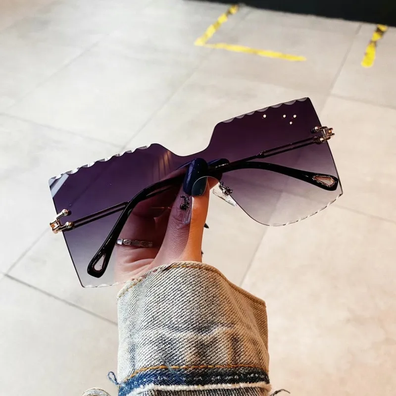 

Fashion One Peice Rimless Sunglasses For Women Square Designer Sun Glasses Oversized Classic Elegant Luxury Brand Big Shades