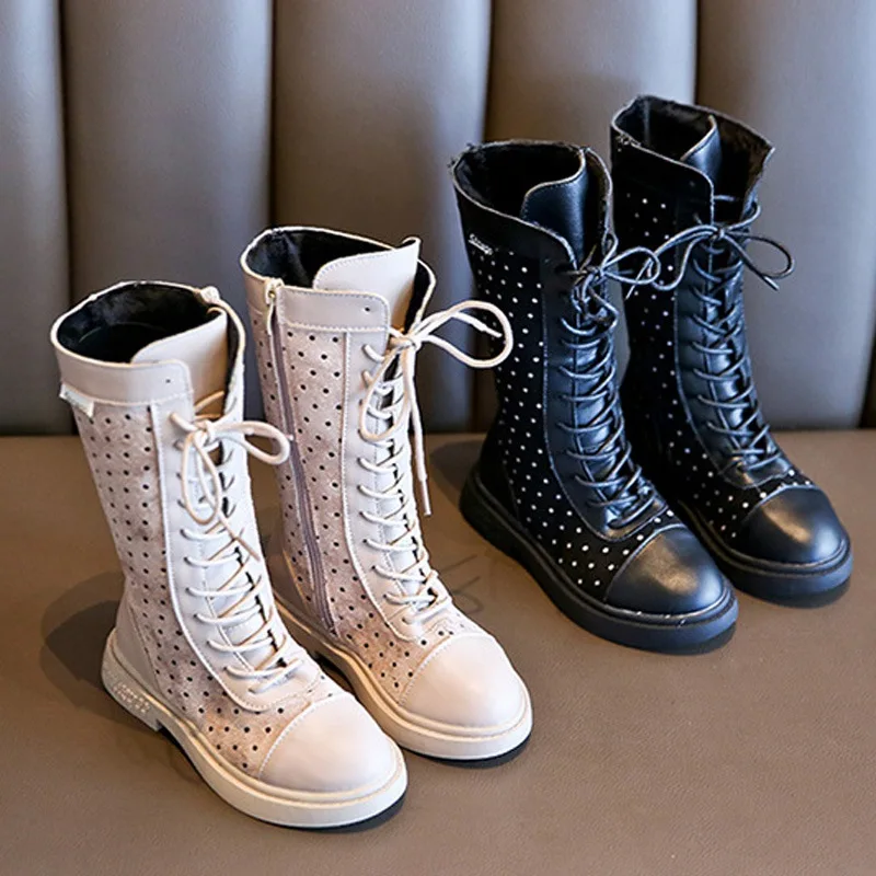 Модные теплые зимние сапоги для девочек обувь из искусственной кожи высокие в