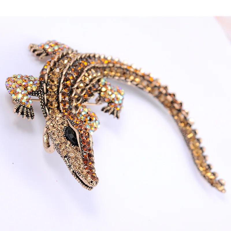 Новинка винтажные Стразы брошь из крокодиловой кожи Преувеличенные животные