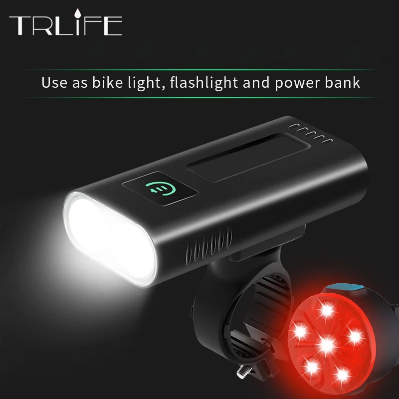 Велосипедный светильник TRLIFE Power ful, перезаряжаемый светодиодный передний фонасветильник для горного велосипеда, водонепроницаесветильник IPX5, зарядка через USB, 5200 мАч