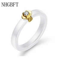 nhgbft 3mm wide simple black white ceramic ring for womens cubic zirconia stone weeding ring engagement jewelry dropshipping