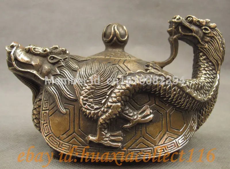 

6 "Китайский Бронзовый Медь долговечность Голова Дракона Скульптура в виде черепахи чайник винных фужеров