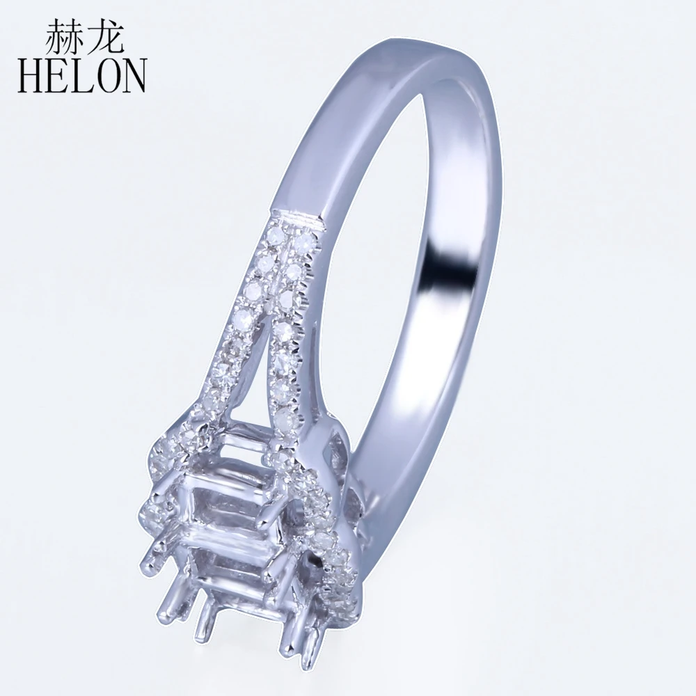 

HELON Square 5x3mm & 4.5x2.5mm Solid 14k White Gold Natural Diamonds Semi Mount Engagement Ring Setting Women Fine Jewelry Gift