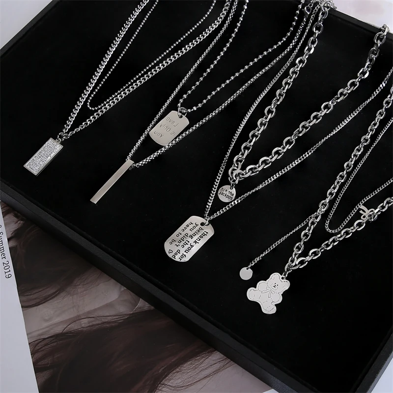 WeSparking EMO Stainless Steel Chain Necklace Cross Cute Bear Dollars Shape Pendant Necklace Free Shipping Pusheen Jewelry