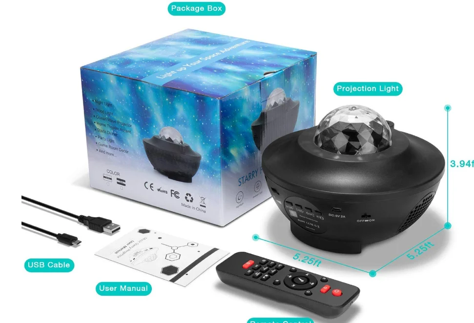 

LED Star Projector Night Light 2 In 1 Starry Night Lamp Ocean Wave Projector With Music Bluetooth Speaker Remote Control For Kid