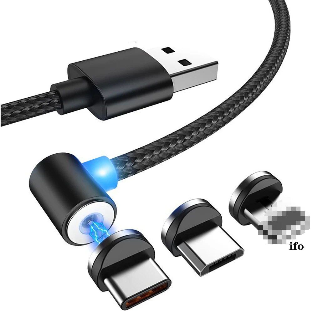 Магнитный зарядный кабель Micro usb type C 8 Pin для USB шнура мобильного телефона 90
