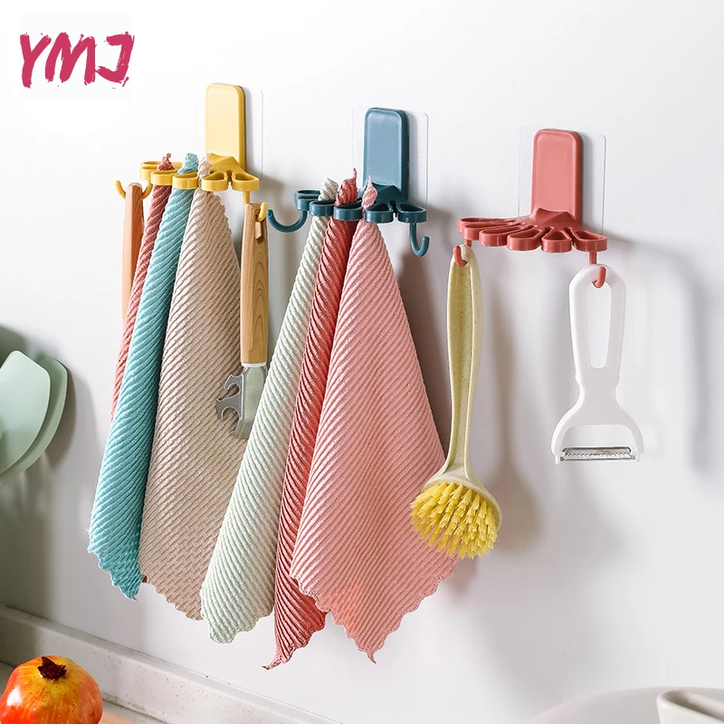 

Towel Holder with Hook Wall mounted Window Bathroom Tool Convenient Kitchen Storage Hook Washing Cloth Hanger Rack Rag Organizer