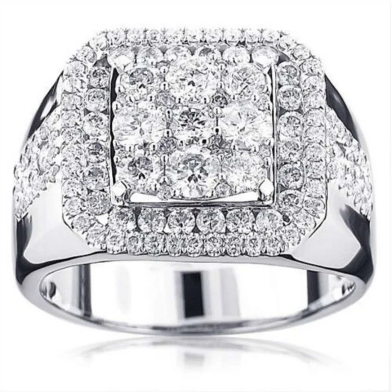 

Luxury Gorgeous Men Jewelry White Zircon Rings for Wedding Engagement Party Set Gifts Size 7 8 9 10 11 12 13