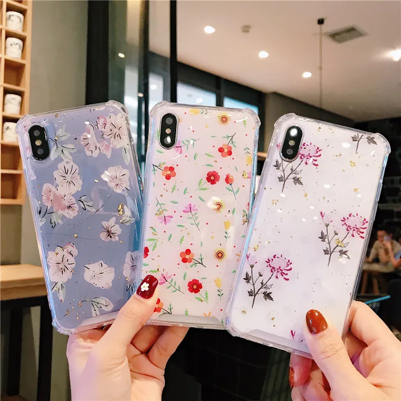 Для samsung S8 чехол противоударный блестящий золотой фольги маленькие цветы для Galaxy