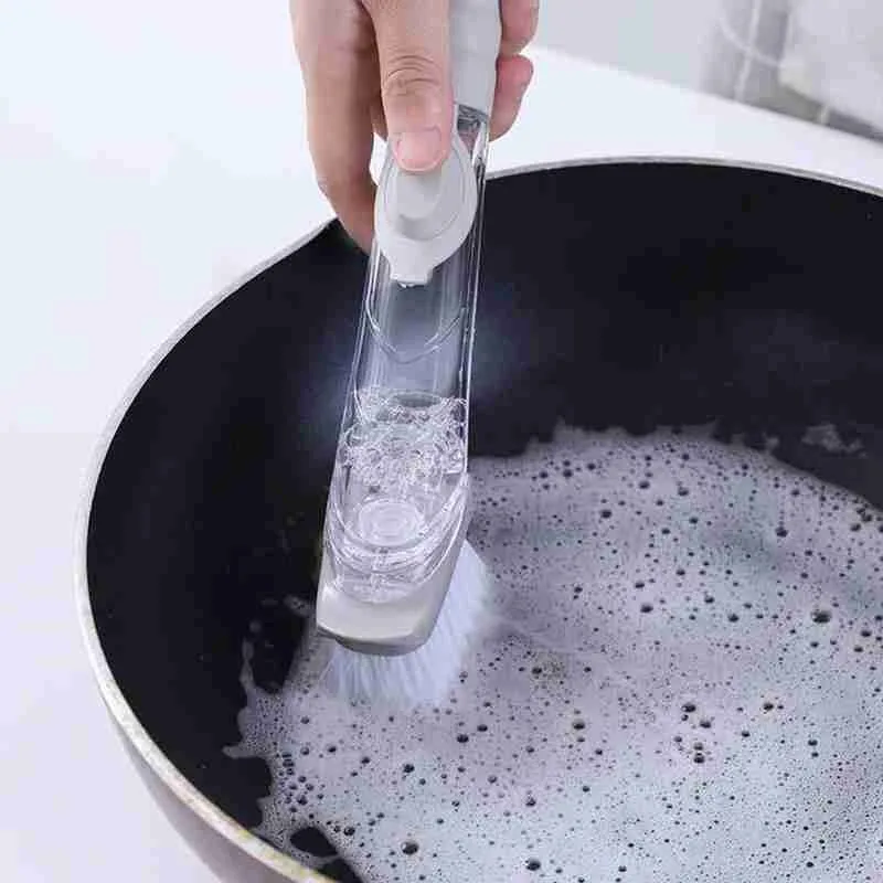 

Kitchen Cleaning Brush 2 In 1 Long Handle Pot Washing Automatic Dishwashing Cleaning Brush Tool Liquid Brush Filling Kitche Y4Z8